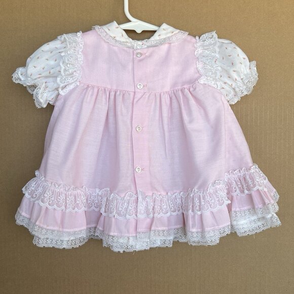 Vintage Permanent Press Baby Dress Pink With Flowers Underdress Ruffles 6-9M - Picture 4 of 8